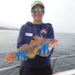 Jackie M. and a female Kelp Greenling (Hexagrammos decagrammus) Jackie M. with a female kelp greenling on a CCFRP trip