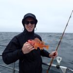 Andy H. proudly displaying a Rosy Rockfish (Sebastes rosaceus) Andy H. with a Rosy Rockfish caught on a CCFRP trip