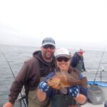 Cory K. and Jen C. posing with an awesome Quillback Rockfish (Sebastes maliger) Cory K. and Jen C. with a Quillback Rockfish on a CCFRP trip