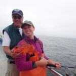 Captain Tom M. and Katie C. showing off Katie’s Rosy Rockfish (Sebastes rosaceus) Captain Tom M. and Katie C. with a Rosy Rockfish caught on a CCFRP trip