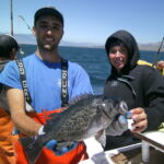 The Skinner-Horne siblings with a vibrant Blue Rockfish (Sebastes mystinus) caught and released in the Piedras Blancas reference cells The Skinner-Horne siblings with a vibrant Blue Rockfish (Sebastes mystinus) caught and released in the Piedras Blancas reference cells