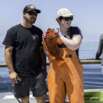 Volunteer angler Cody and Rose D. with a Vermilion Rockfish (Sebastes miniatus) that was caught and released in the Piedras Blancas MPA Volunteer angler Cody and Rose D. with a Vermilion Rockfish (Sebastes miniatus) that was caught and released in the Piedras Blancas MPA