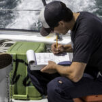 Lead field scientist, Grant W., taking data on a sampling trip to the Piedras Blancas MPA Lead field scientist, Grant W., taking data on a sampling trip to the Piedras Blancas MPA