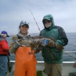 Megan W. and Jim W. with a Lingcod (Ophiodon elongatus) Megan W. and Jim W. with a Lingcod (Ophiodon elongatus) caught on a CCFRP trip