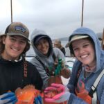 Matt M., Megan W., and Rose D. with two Rosy Rockfish (Sebastes rosaceus) and a Gopher Rockfish (Sebastes carnatus) Matt M., Megan W., and Rose D. with two Rosy Rockfish (Sebastes rosaceus) and a Gopher Rockfish (Sebastes carnatus) caught on a CCFRP trip