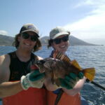 Matt M. and Rose D. with a Gopher Rockfish (Sebastes carnatus) tag recapture Matt M. and Rose D. with a Gopher Rockfish (Sebastes carnatus) tag recapture