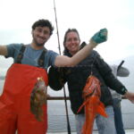 Zach K. and April B. with a double catch of Gopher Rockfish (Sebastes carnatus) and Vermilion Rockfish (Sebastes miniatus) Zach K. and April B. with a double catch of Gopher and Vermilion Rockfishes