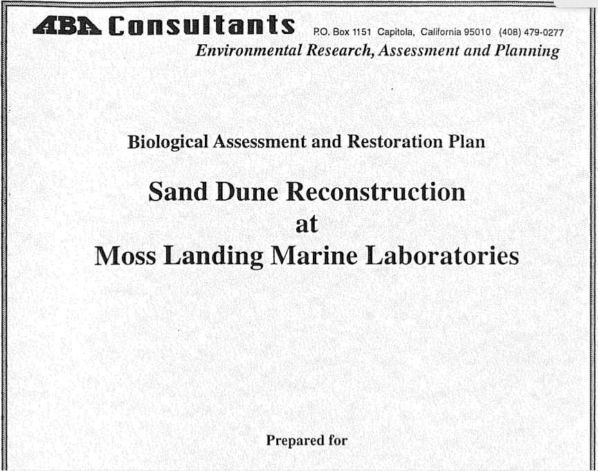 Biological Assessment and Restoration Plan: Sand Dune Reconstruction at Moss Landing Marine Laboratories