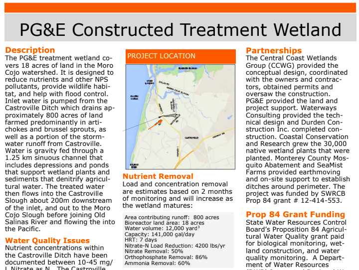 PG&E Constructed Treatment Wetland - Summary