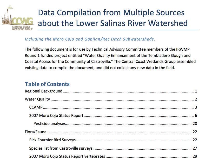 Data Compilation from Multiple Sources about the Lower Salinas River Watershed - Appendices