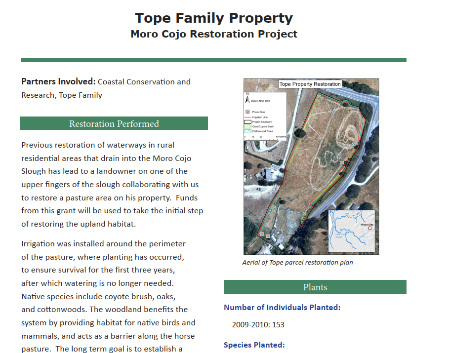 Tope Family Property Moro Cojo Restoration Project