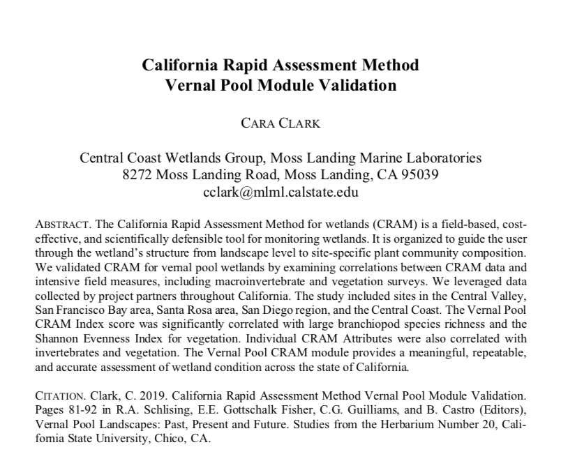 California Rapid Assessment Method Vernal Pool Module Validation