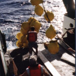 Mooring yellow hat on crane