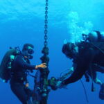 Divers attaching MOBY tether to the mooring line