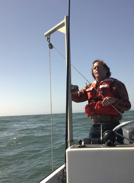 Professor Kenneth Coale samples water from ~17 m using a Niskin bottle. Photo: D. Wyse