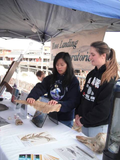 Angela Zepp and PSRC student, Jessica Jang, show off some whale baleen.