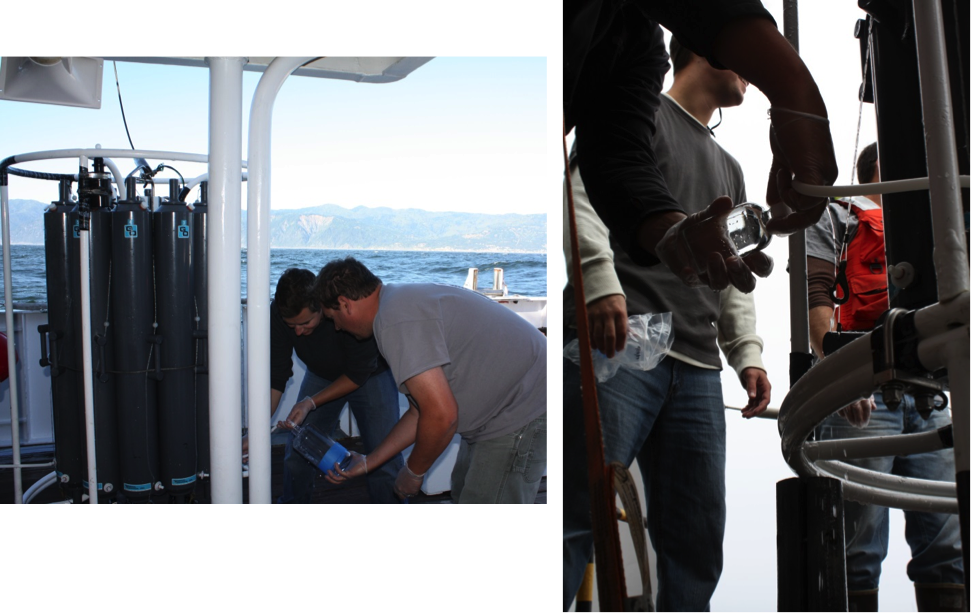 MPSL analysts John Negrey and Chris Beebe collect CTD water samples (Photos by Diana Steller)