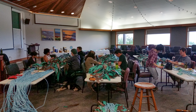 Kelp Helpers working through the weekend to get this forest built! Photo: Lindsay Cooper