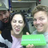 Late night lab work got us a little crazy. Left to right: Mason Cole, Lindsay Cooper, Stephan Bitterwolf