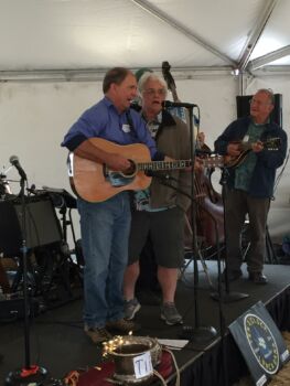 The legendary Slough Stompers: Tom Harvey, Bruce Stewart, and Mark Silberstein, not pictured: Chris Jong, Jim Oakden, Ed Melvin, and John Hunt (actually you can just see the top of John's blue hat as he plays the bass).
